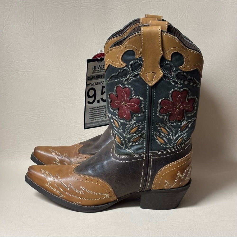 Laredo Women's Western pull-on Boots Janis Size 9.5M Brown/tan with inlay NEW
